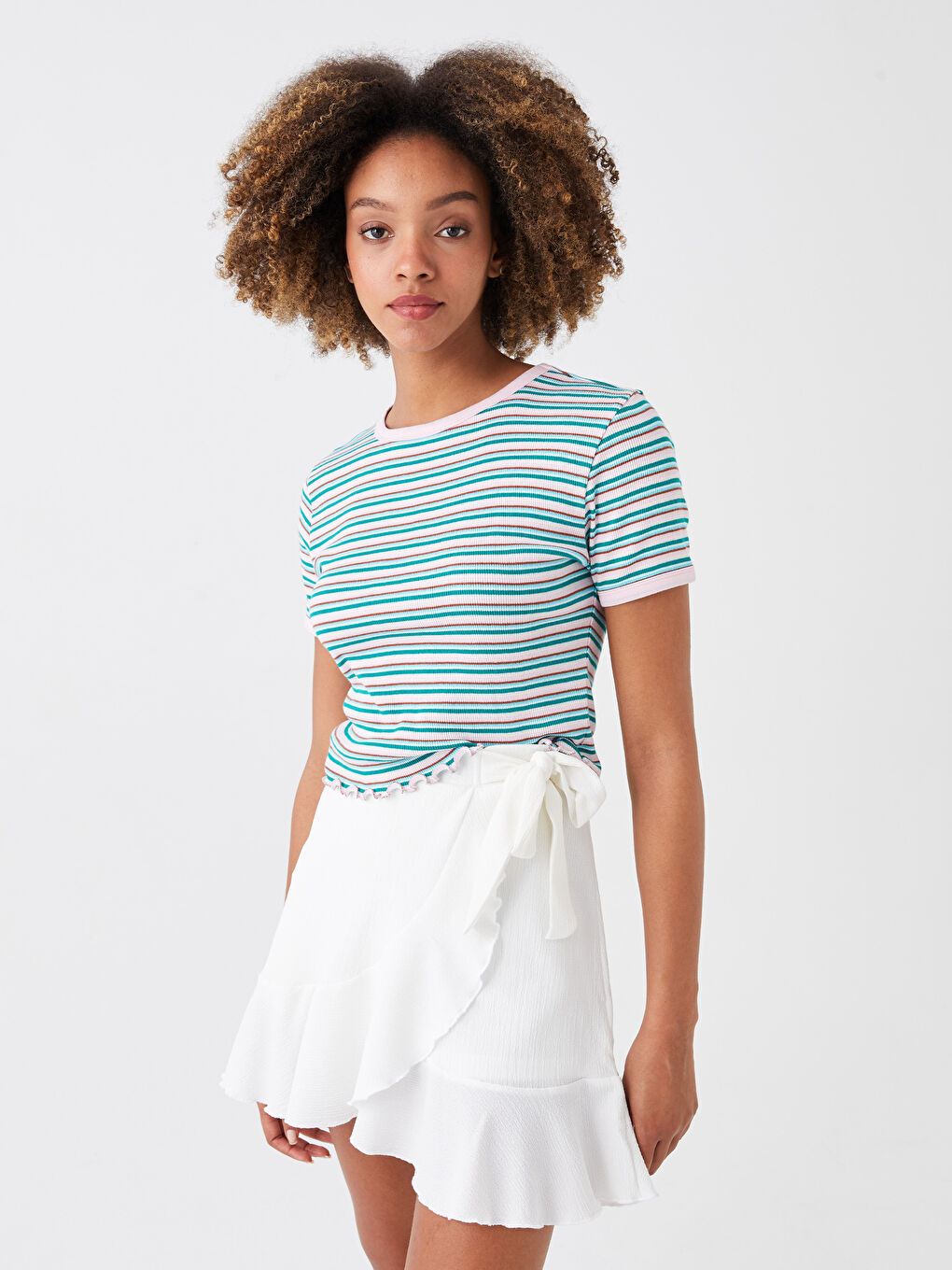 Crew Neck Striped Short Sleeve Women's T-Shirt