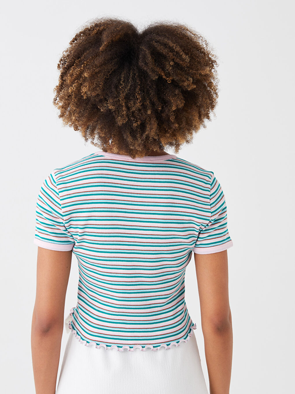 Crew Neck Striped Short Sleeve Women's T-Shirt-4