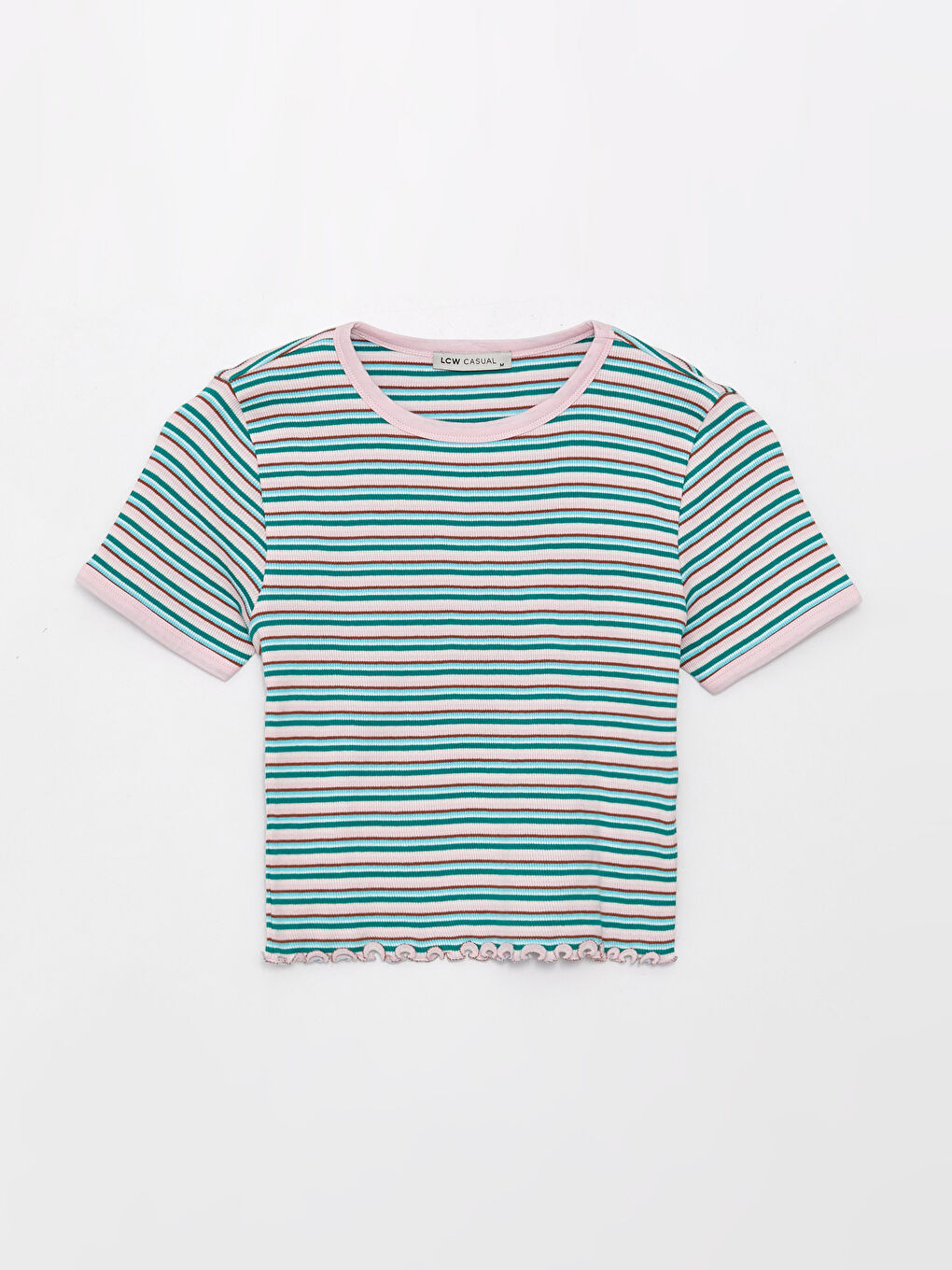 Crew Neck Striped Short Sleeve Women's T-Shirt-5