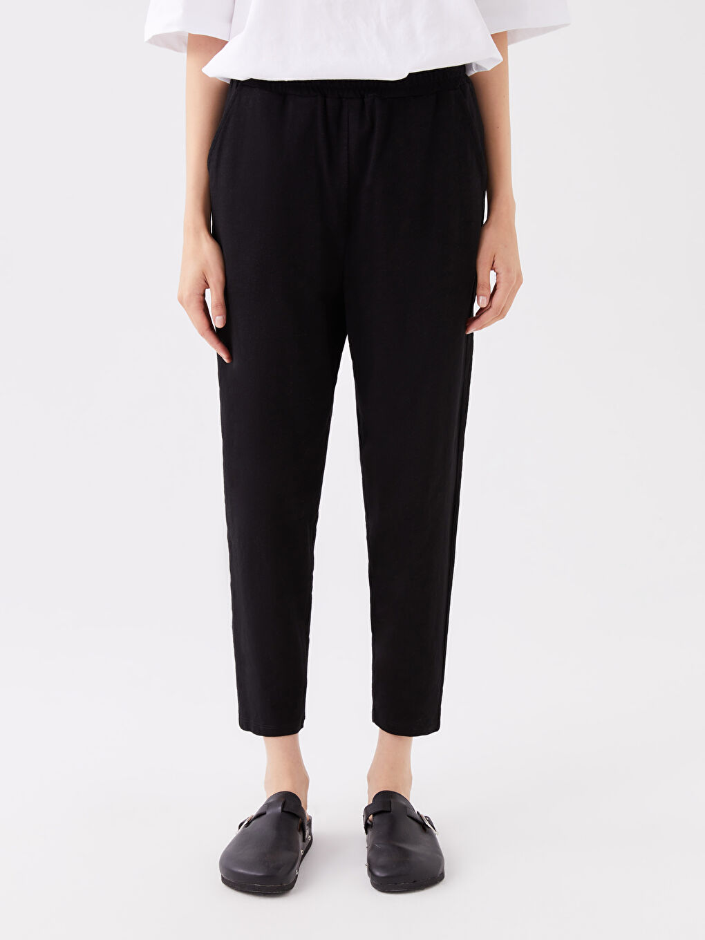 Siyah Beli Lastikli Düz Oversize Kadın Eşofman Altı-2