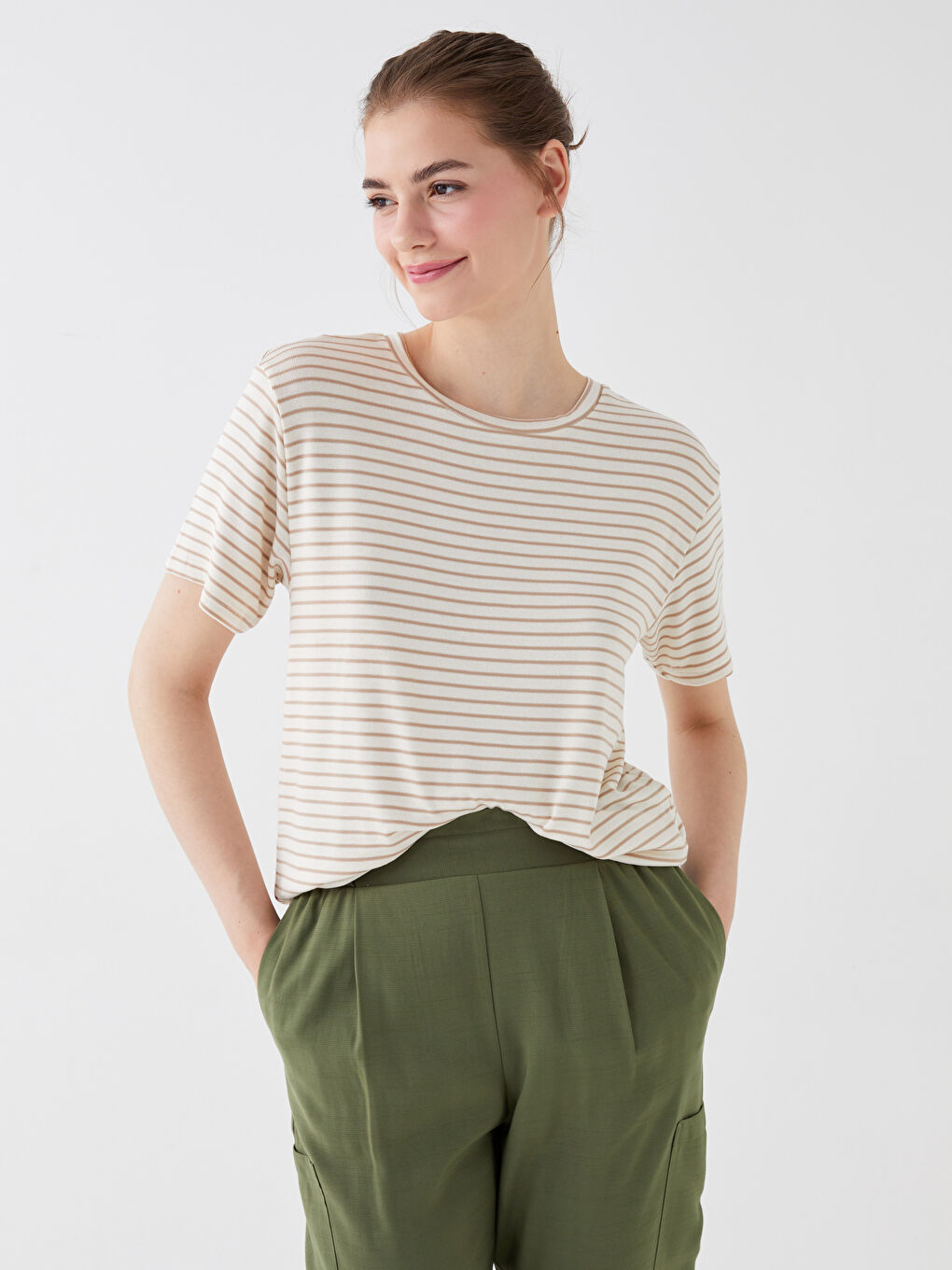 Crew Neck Striped Short Sleeve Women's T-Shirt