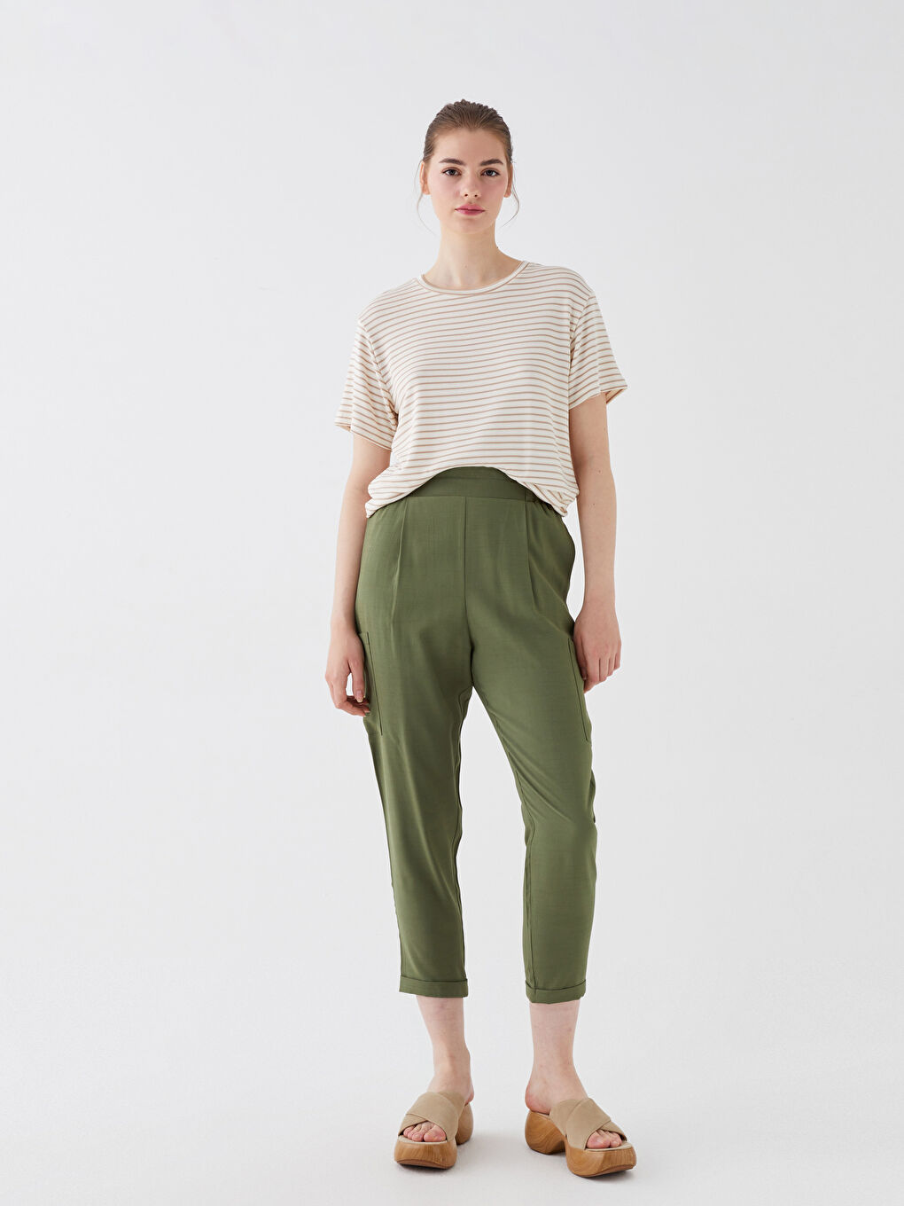 Crew Neck Striped Short Sleeve Women's T-Shirt-1