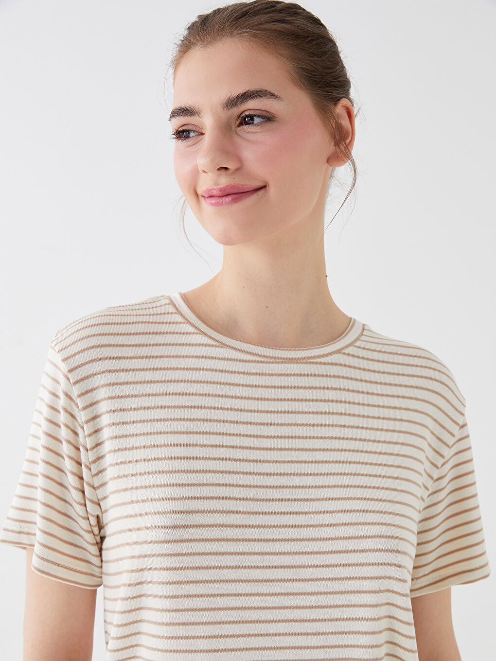 Crew Neck Striped Short Sleeve Women's T-Shirt-2