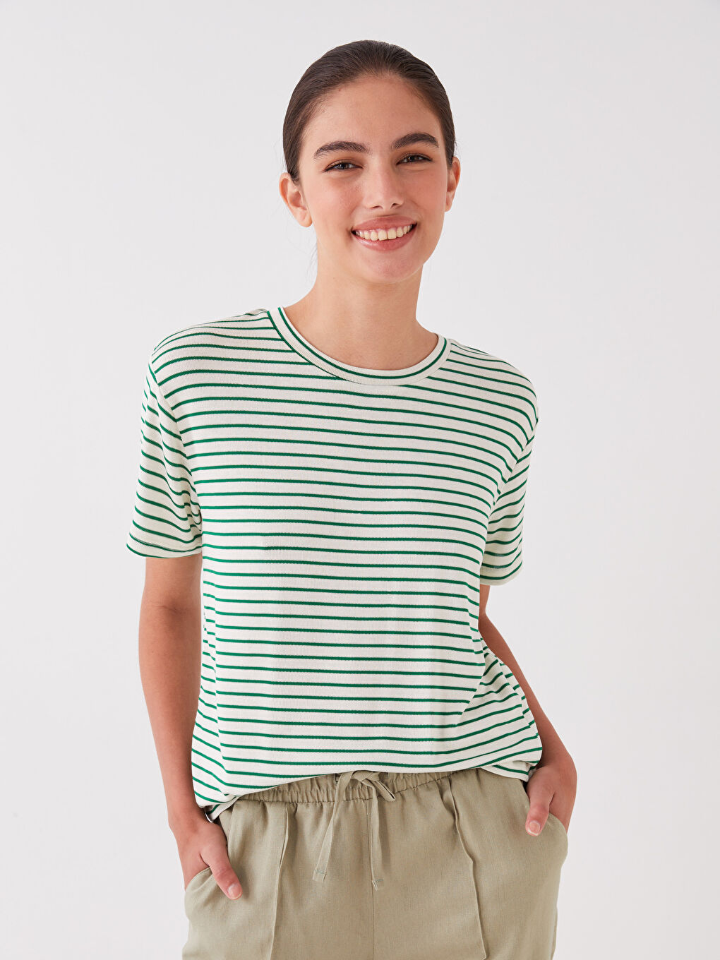 Crew Neck Striped Short Sleeve Women's T-Shirt