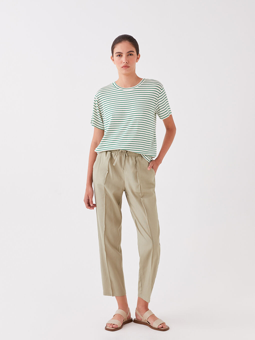 Crew Neck Striped Short Sleeve Women's T-Shirt-1