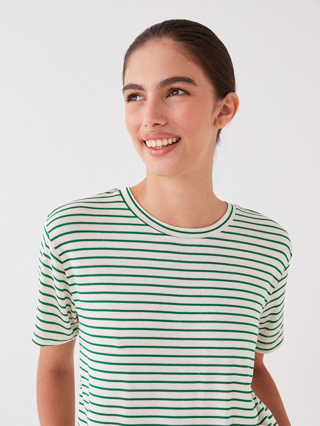 Crew Neck Striped Short Sleeve Women's T-Shirt-2