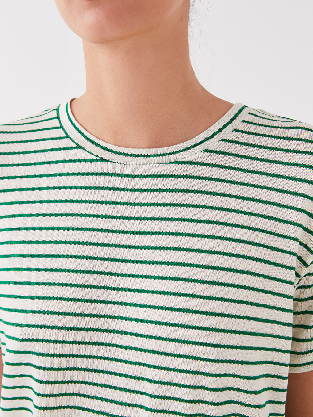 Crew Neck Striped Short Sleeve Women's T-Shirt-3