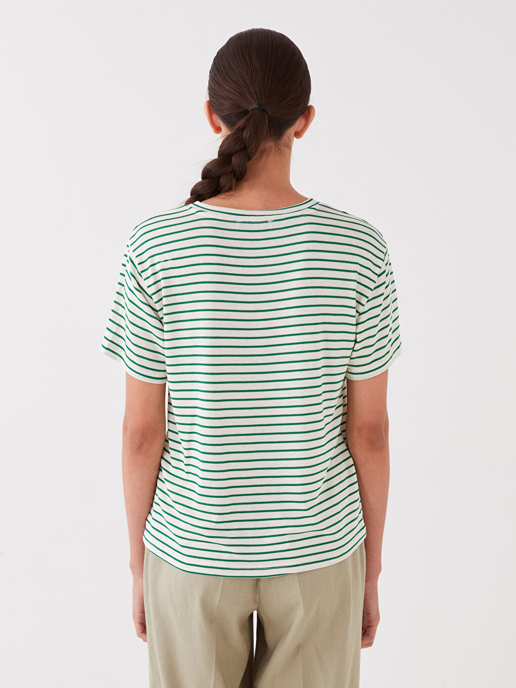 Crew Neck Striped Short Sleeve Women's T-Shirt-4