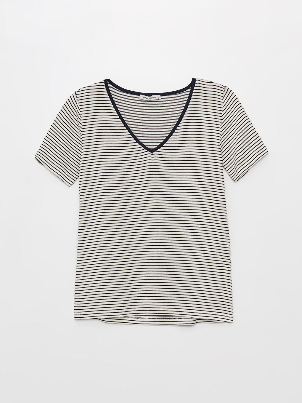 V-Neck Striped Short Sleeve Women's T-Shirt-5