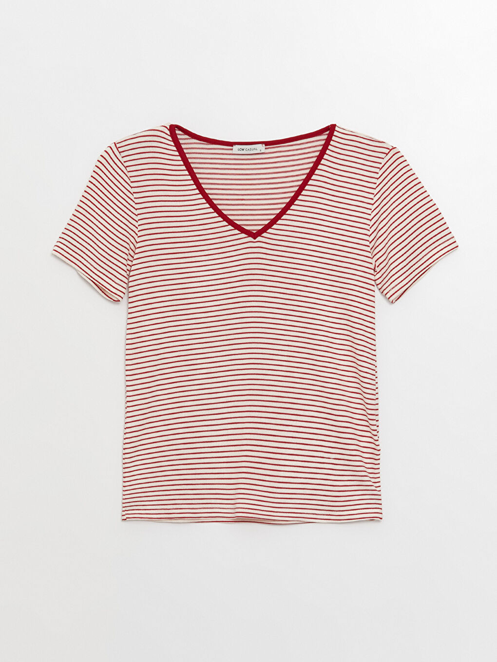 V-Neck Striped Short Sleeve Women's T-Shirt-5