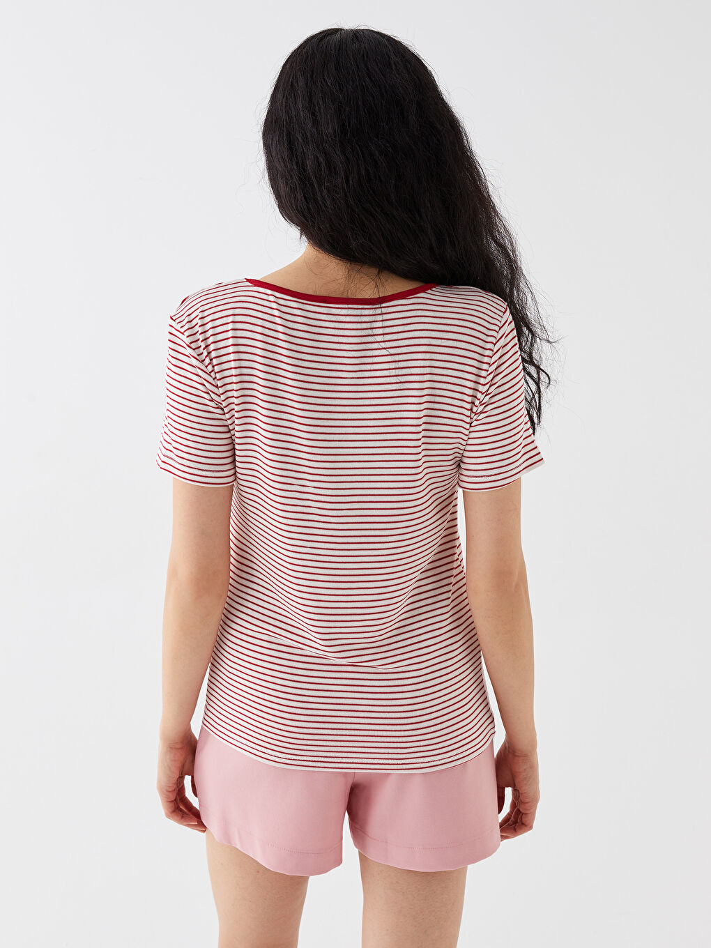 V-Neck Striped Short Sleeve Women's T-Shirt-4