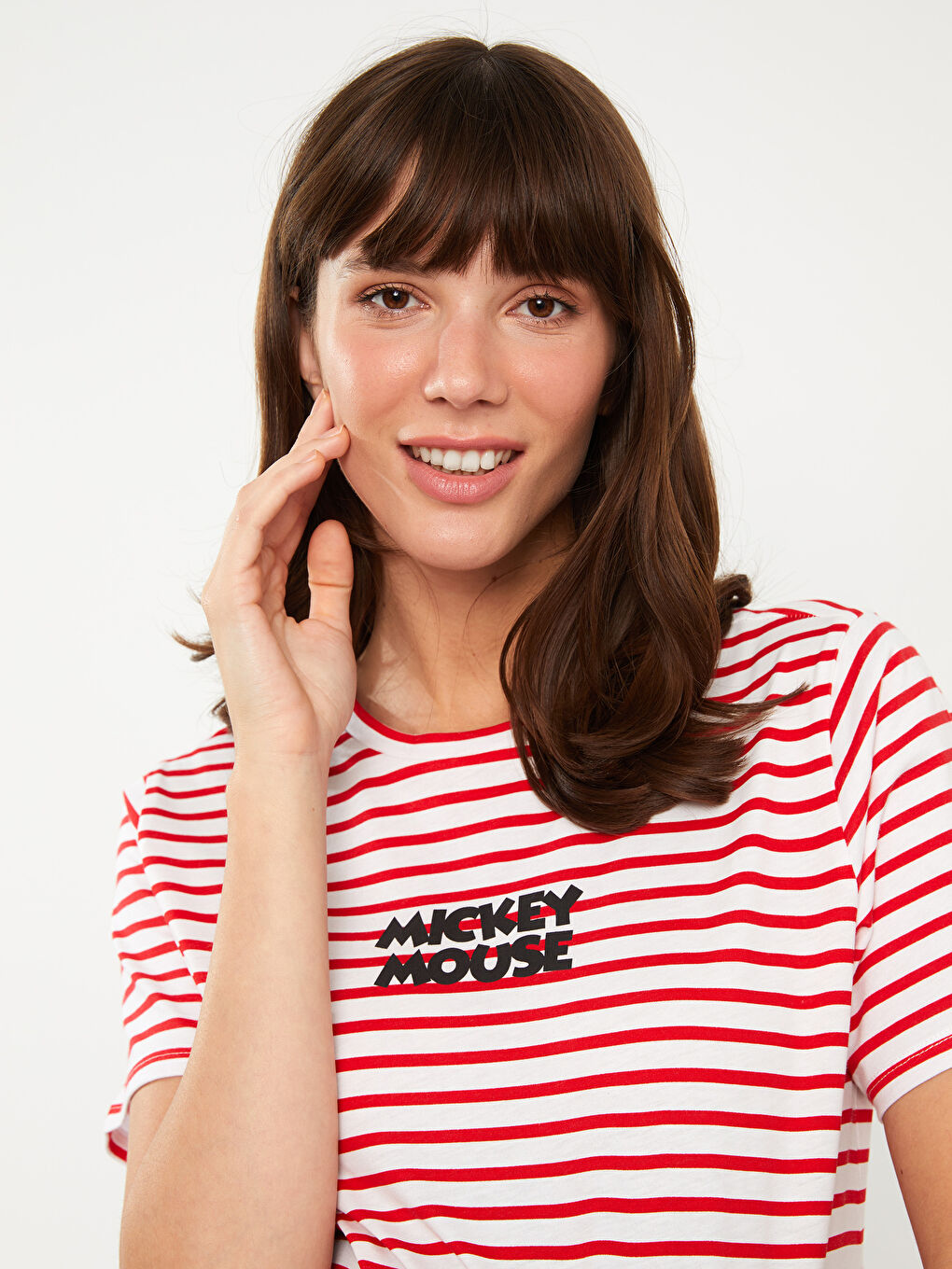 تي شيرت حمل كم قصير مطبوع ميكي ماوس بياقة دائرية-2