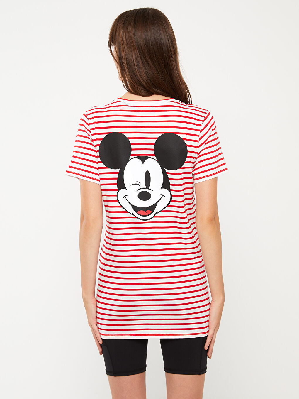 تي شيرت حمل كم قصير مطبوع ميكي ماوس بياقة دائرية-5