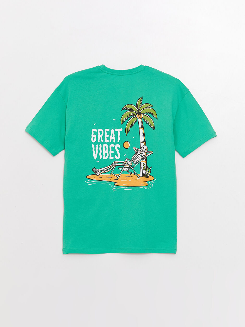 Yeşil Bisiklet Yaka Kısa Kollu Baskılı Penye Erkek Tişört-6