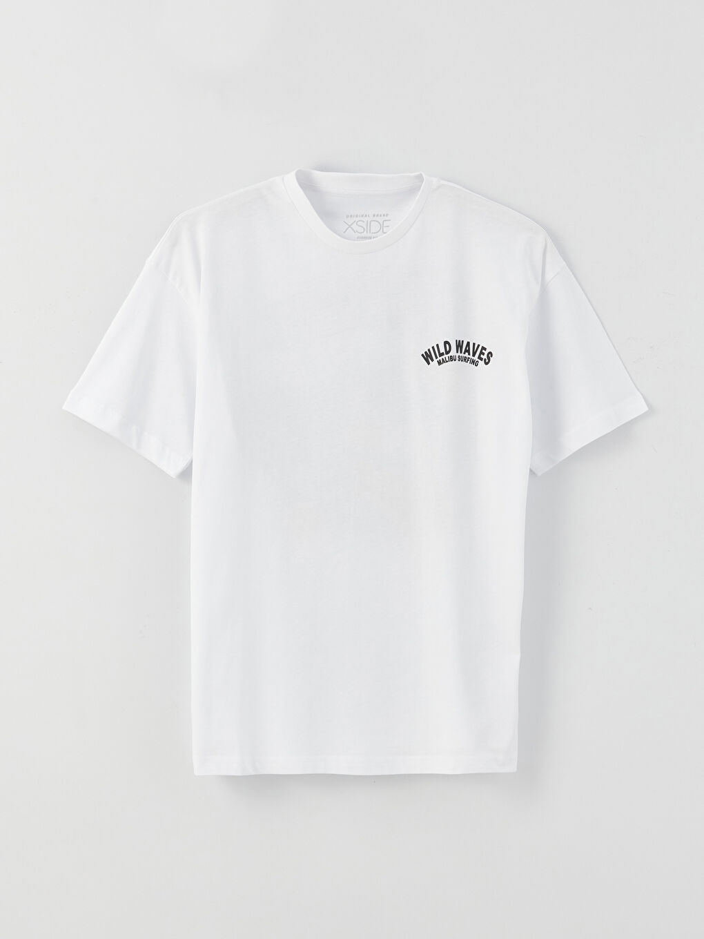 Beyaz Bisiklet Yaka Kısa Kollu Baskılı Penye Erkek Tişört-5