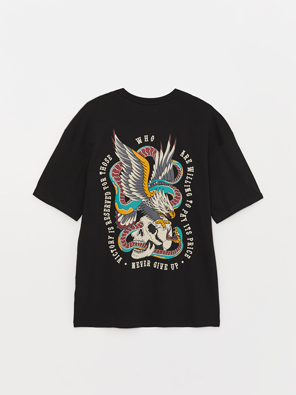 Siyah Bisiklet Yaka Kısa Kollu Baskılı Penye Erkek Tişört-6