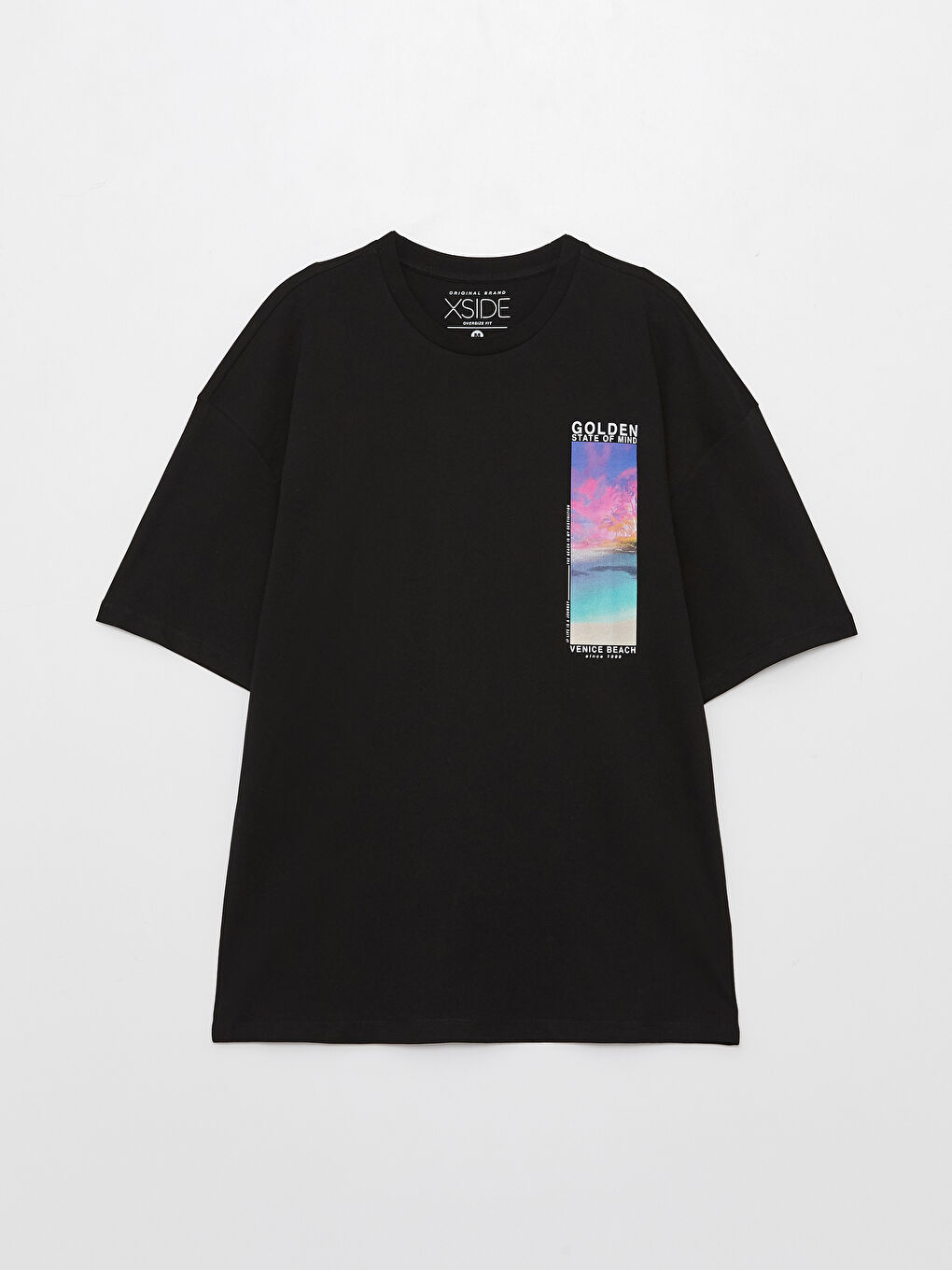 Siyah Bisiklet Yaka Kısa Kollu Baskılı Penye Erkek Tişört-5