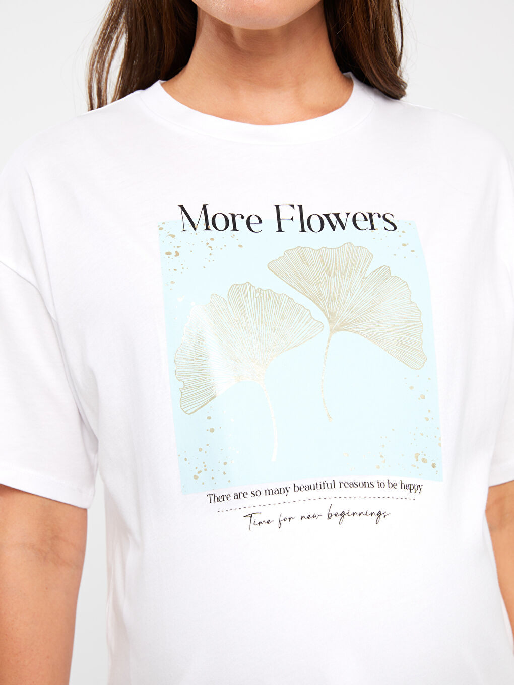 Beyaz Bisiklet Yaka Baskılı Kısa Kollu Hamile Tunik-3