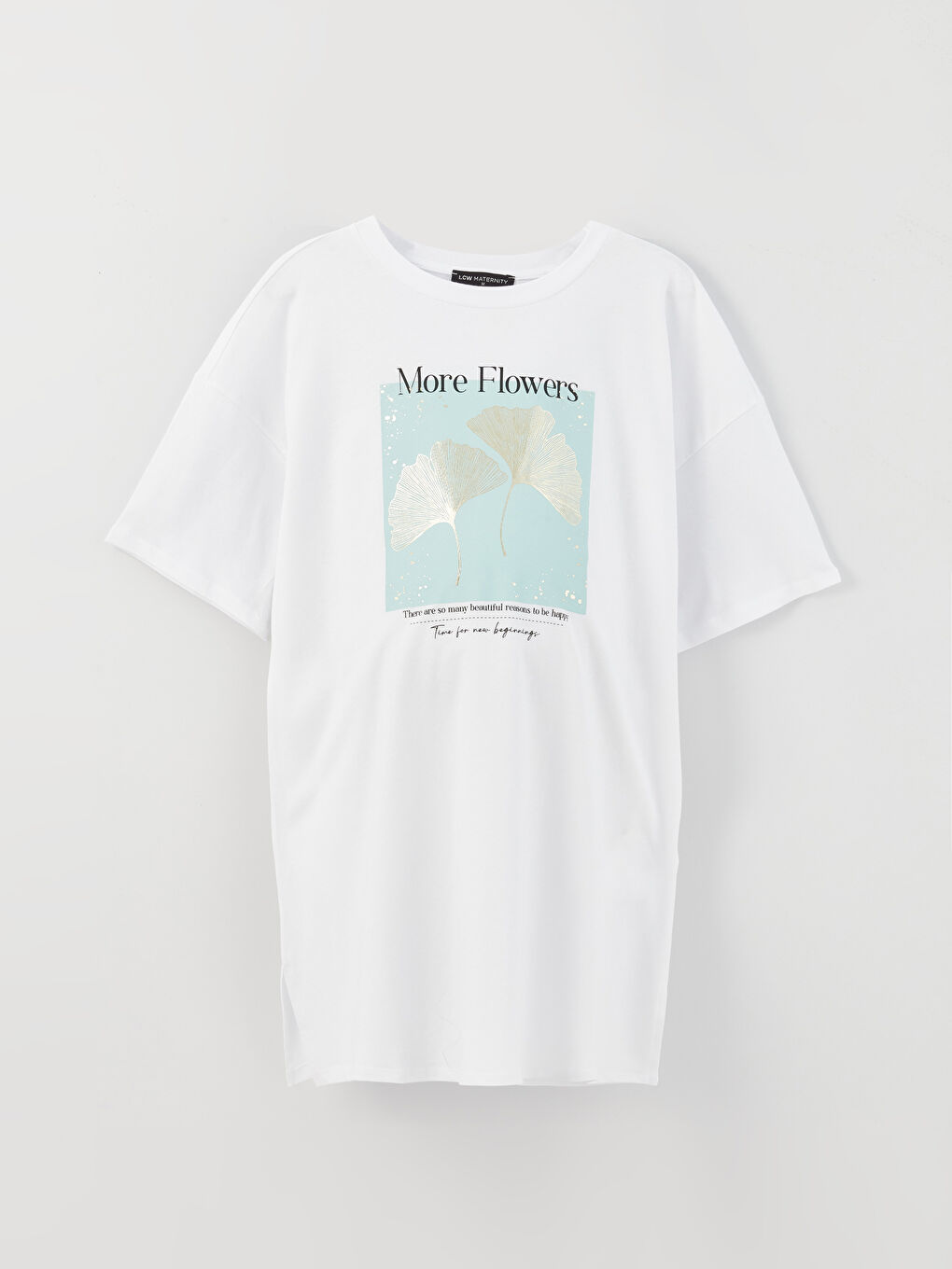 Beyaz Bisiklet Yaka Baskılı Kısa Kollu Hamile Tunik-5