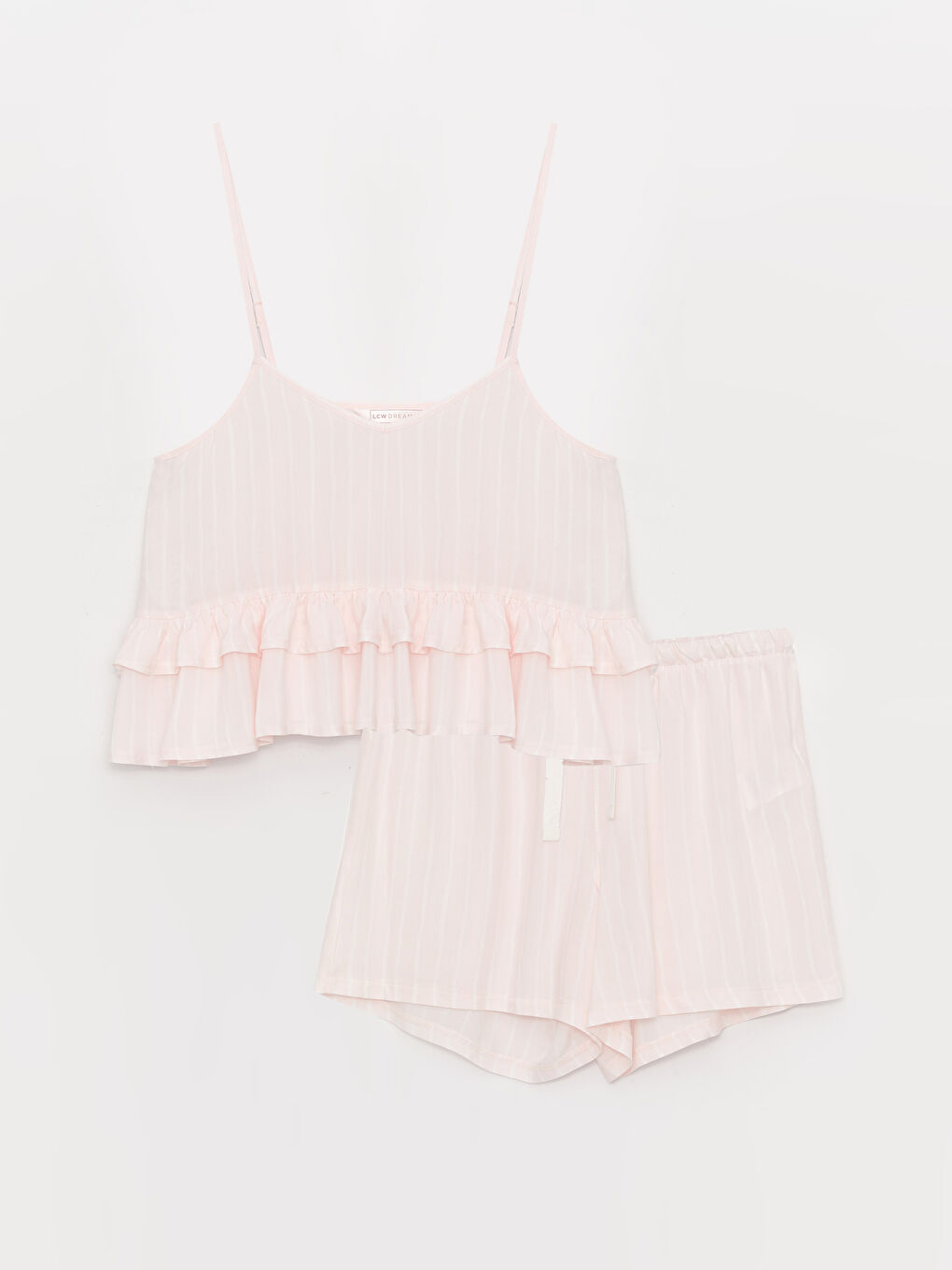 LCW DREAM Pembe V Yaka Çizgili Askılı Kadın Şortlu Pijama Takımı - 5