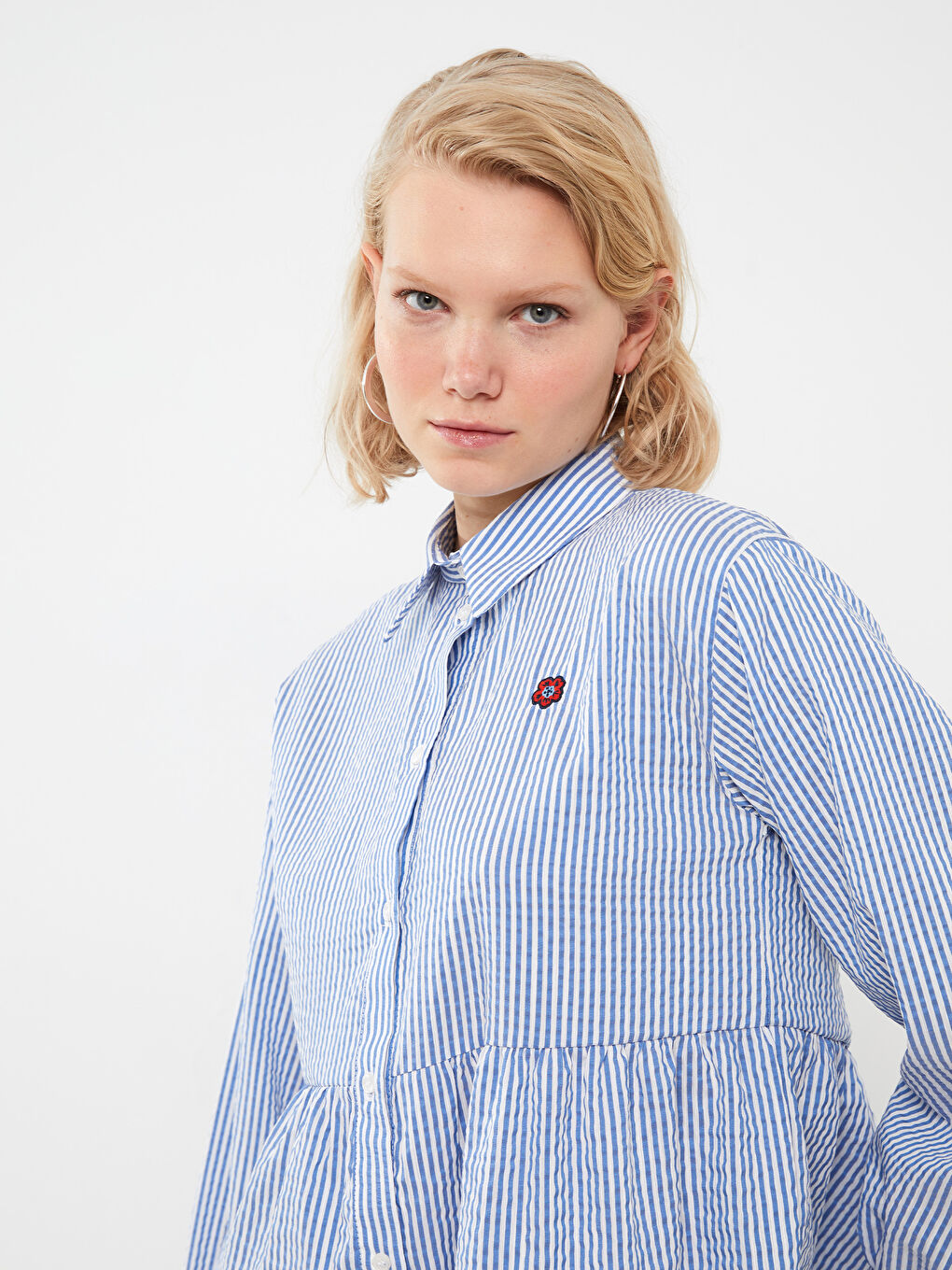 Mavi Çizgili Kadın Gömlek Tunik