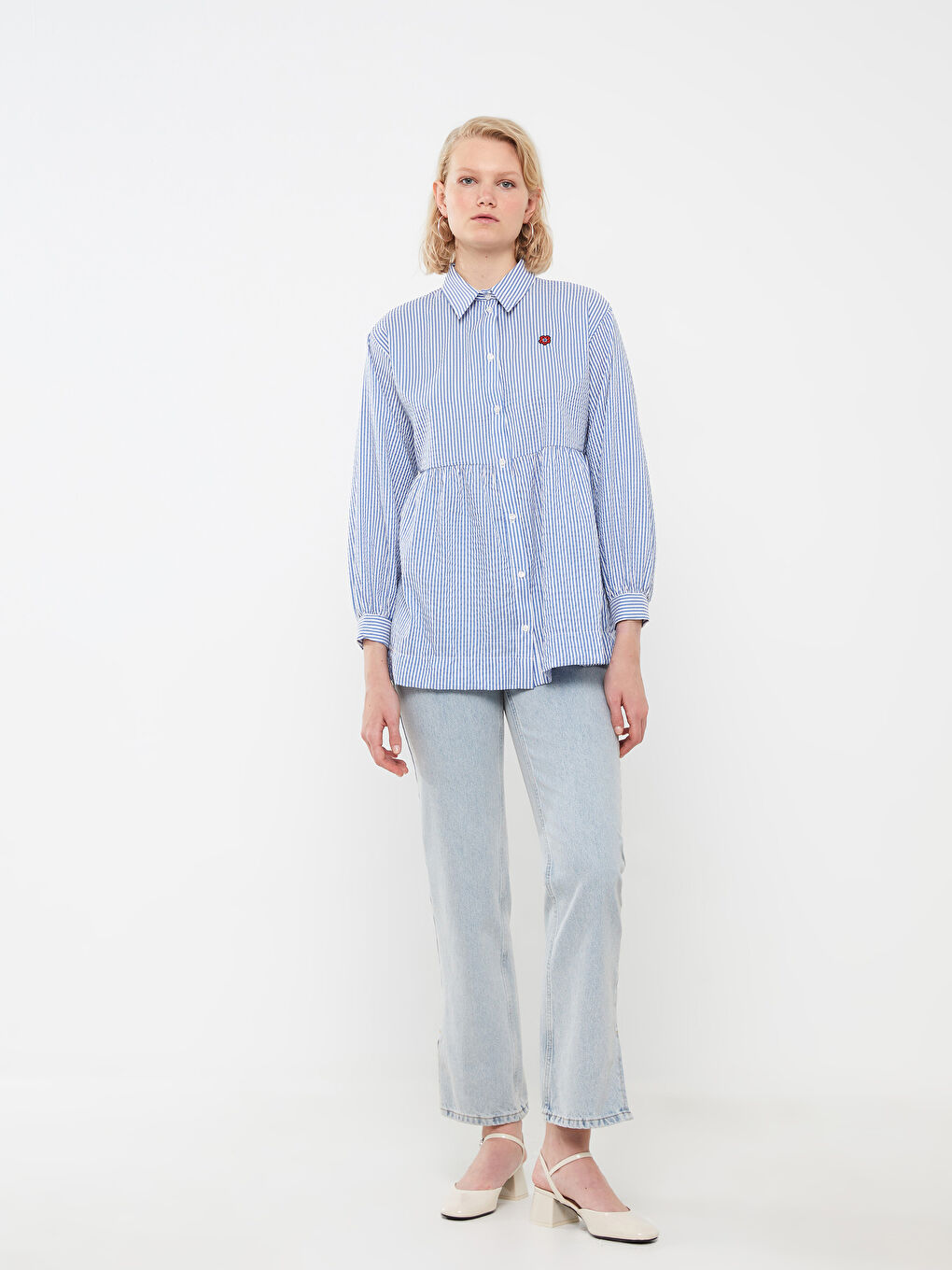 Mavi Çizgili Kadın Gömlek Tunik-2