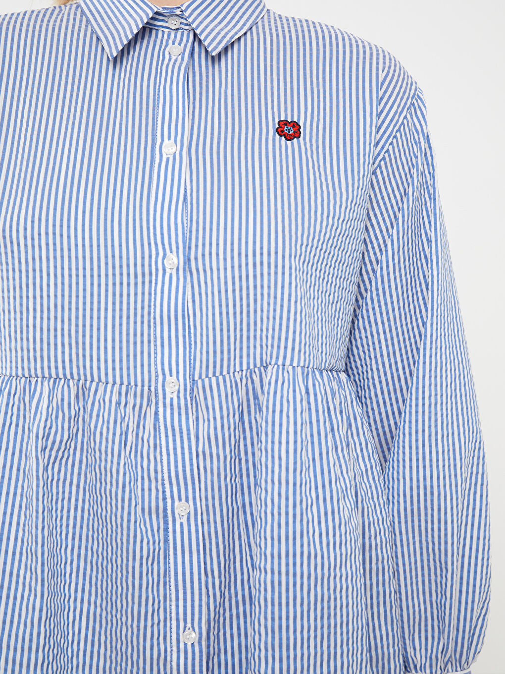 Mavi Çizgili Kadın Gömlek Tunik-3