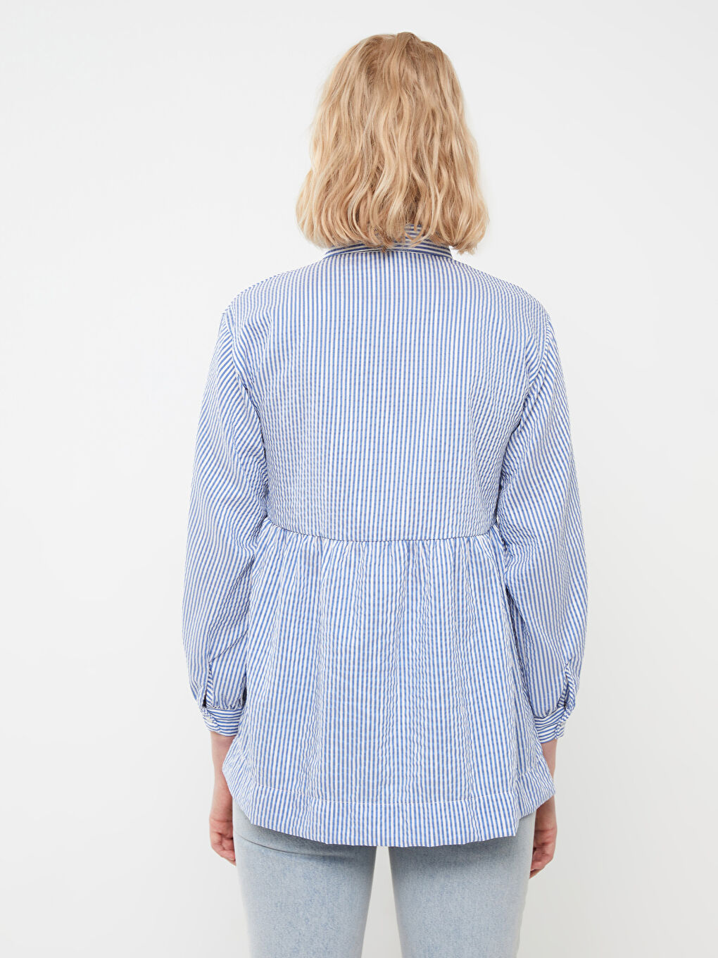 Mavi Çizgili Kadın Gömlek Tunik-4