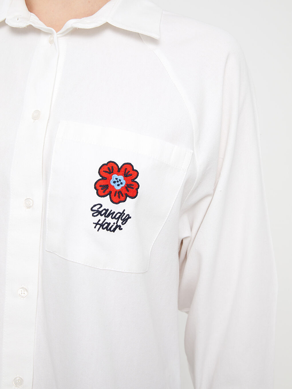 Embroidered Long Sleeve Oversize Poplin Women's Shirt Tunic-3