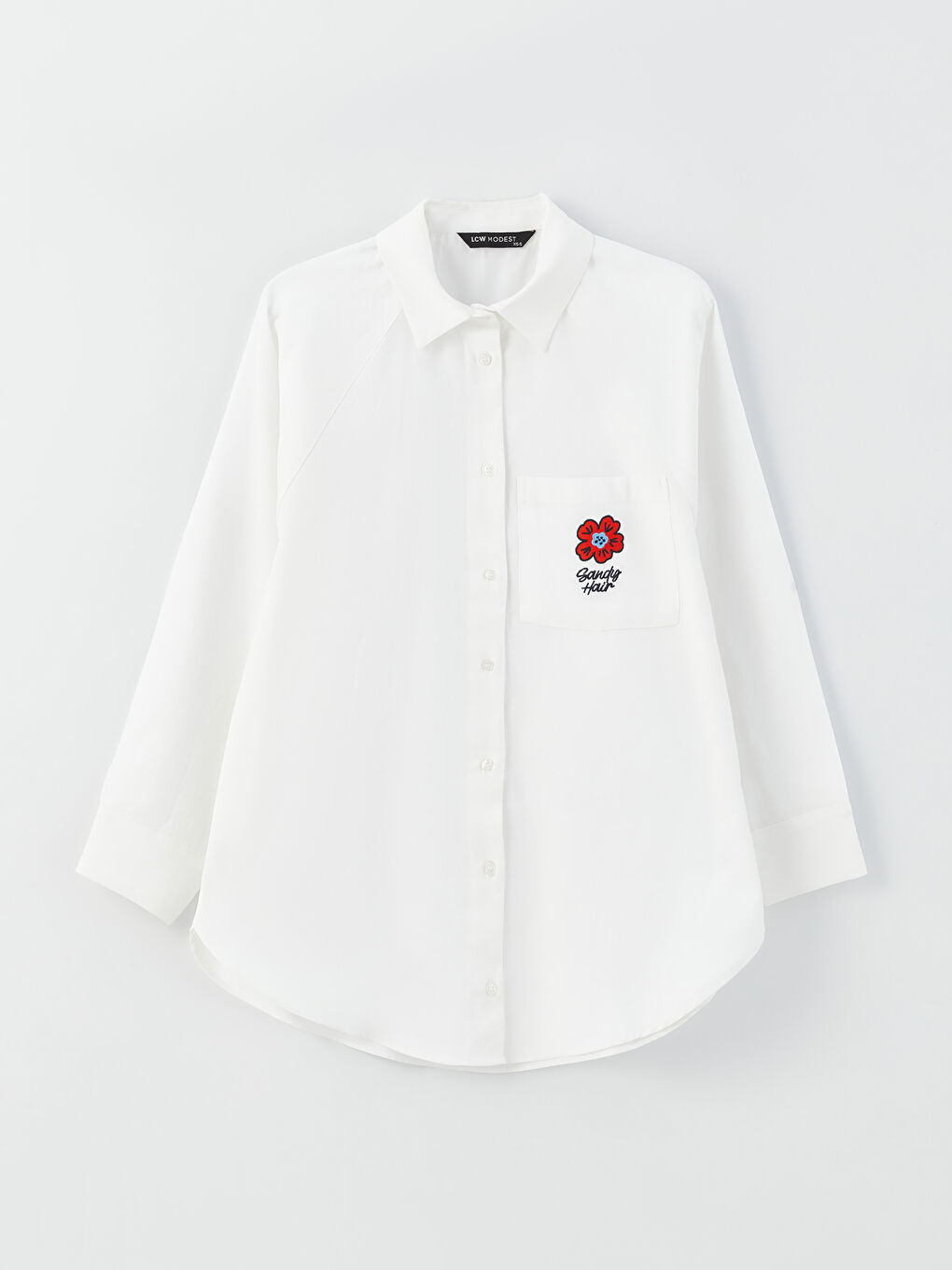 Embroidered Long Sleeve Oversize Poplin Women's Shirt Tunic-5