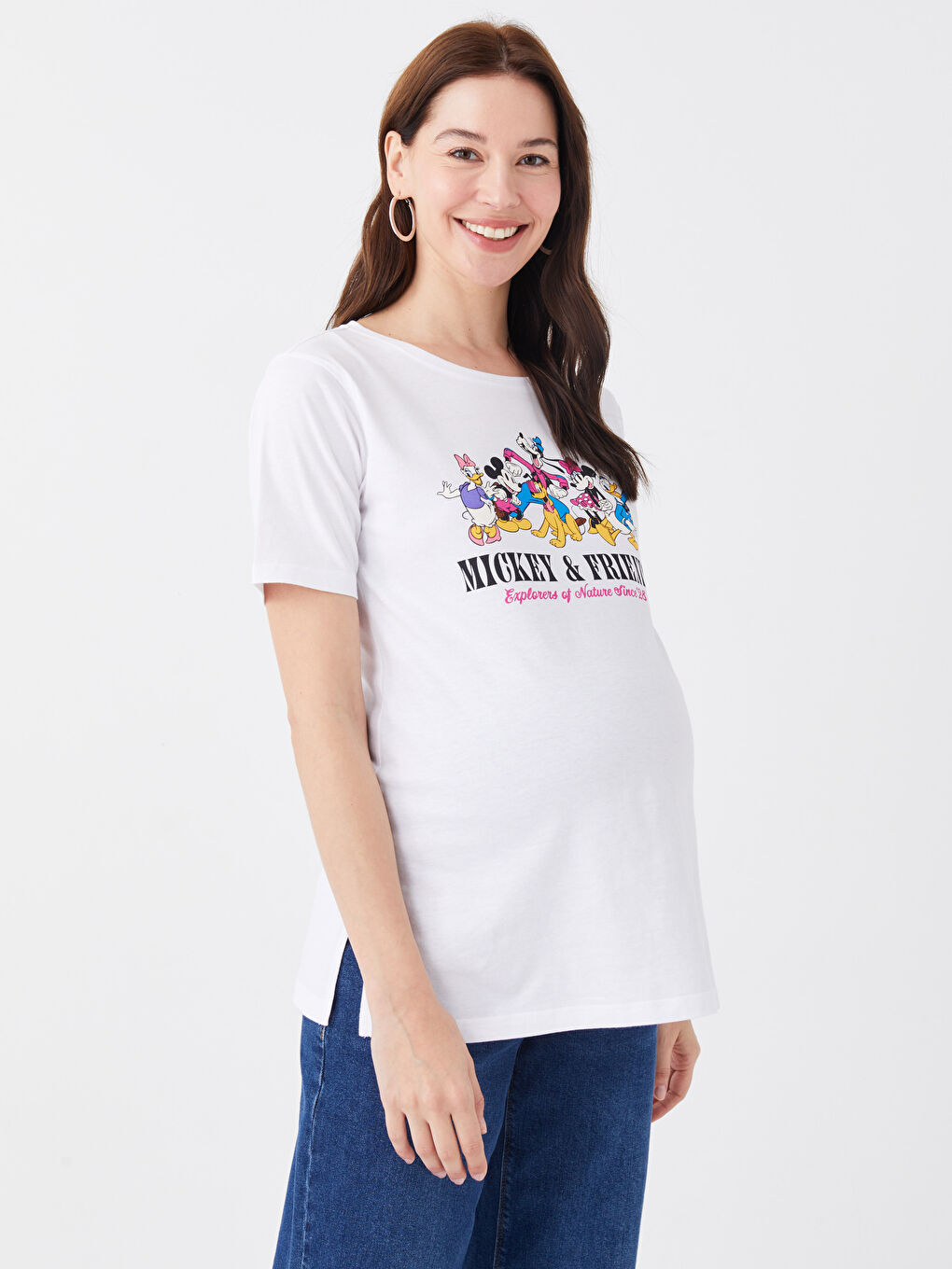 Crew Neck Mickey Mouse Printed Short Sleeve Maternity T-shirt -S3GN18Z8-E5X