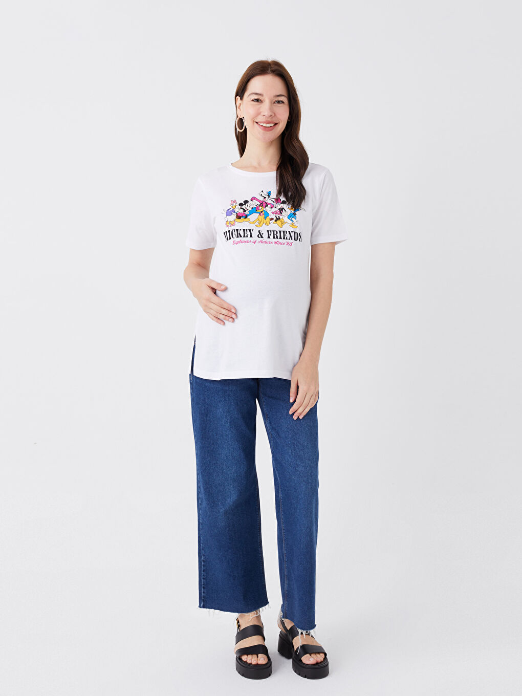 Crew Neck Mickey Mouse Printed Short Sleeve Maternity T-shirt -S3GN18Z8-E5X