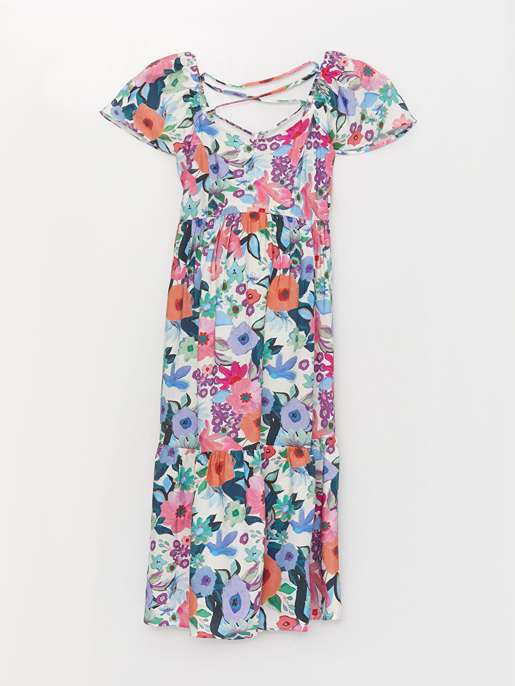 Pembe U Yaka Çiçekli Kısa Kollu Hamile Elbise-5