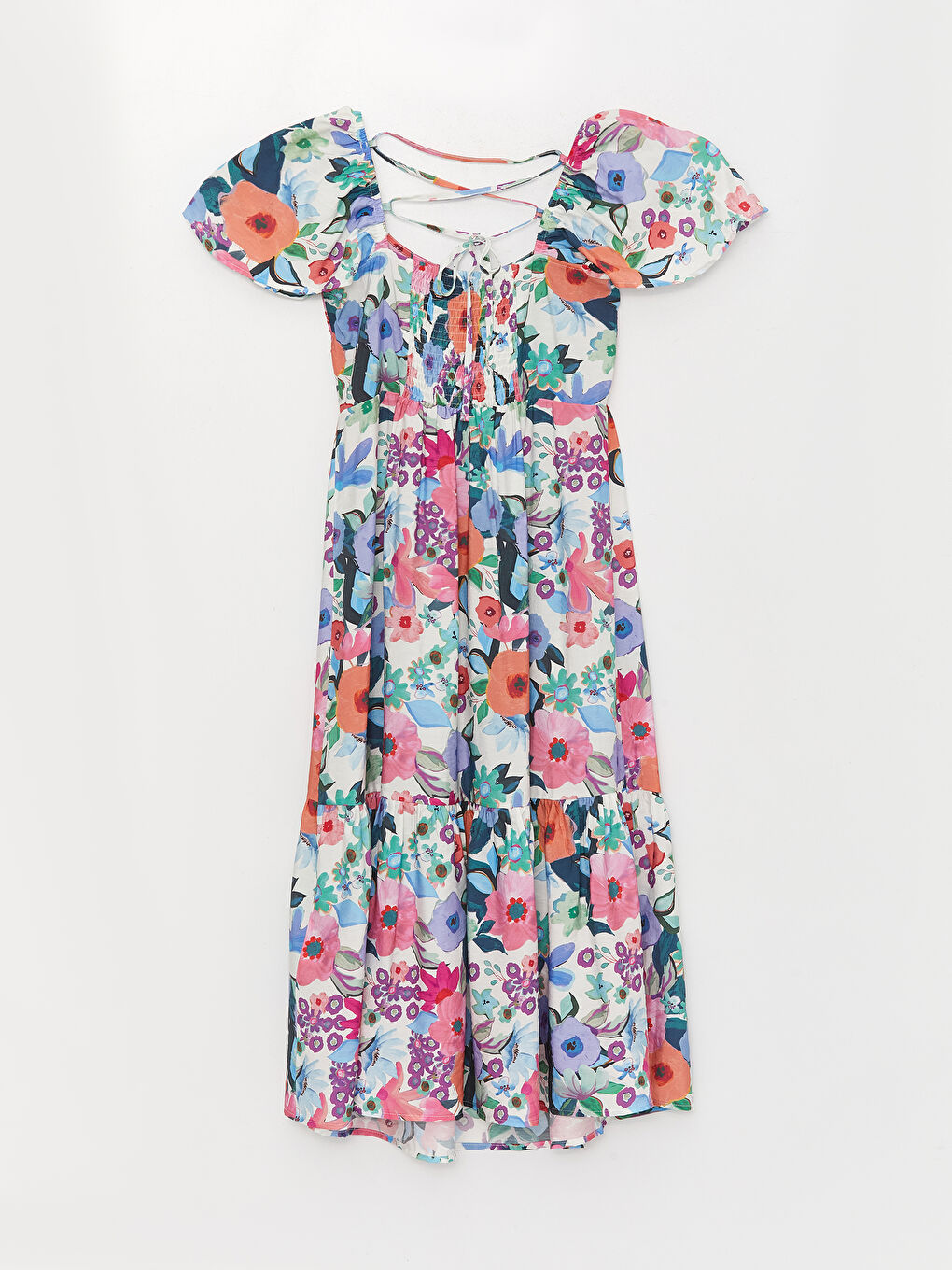 Pembe U Yaka Çiçekli Kısa Kollu Hamile Elbise-6