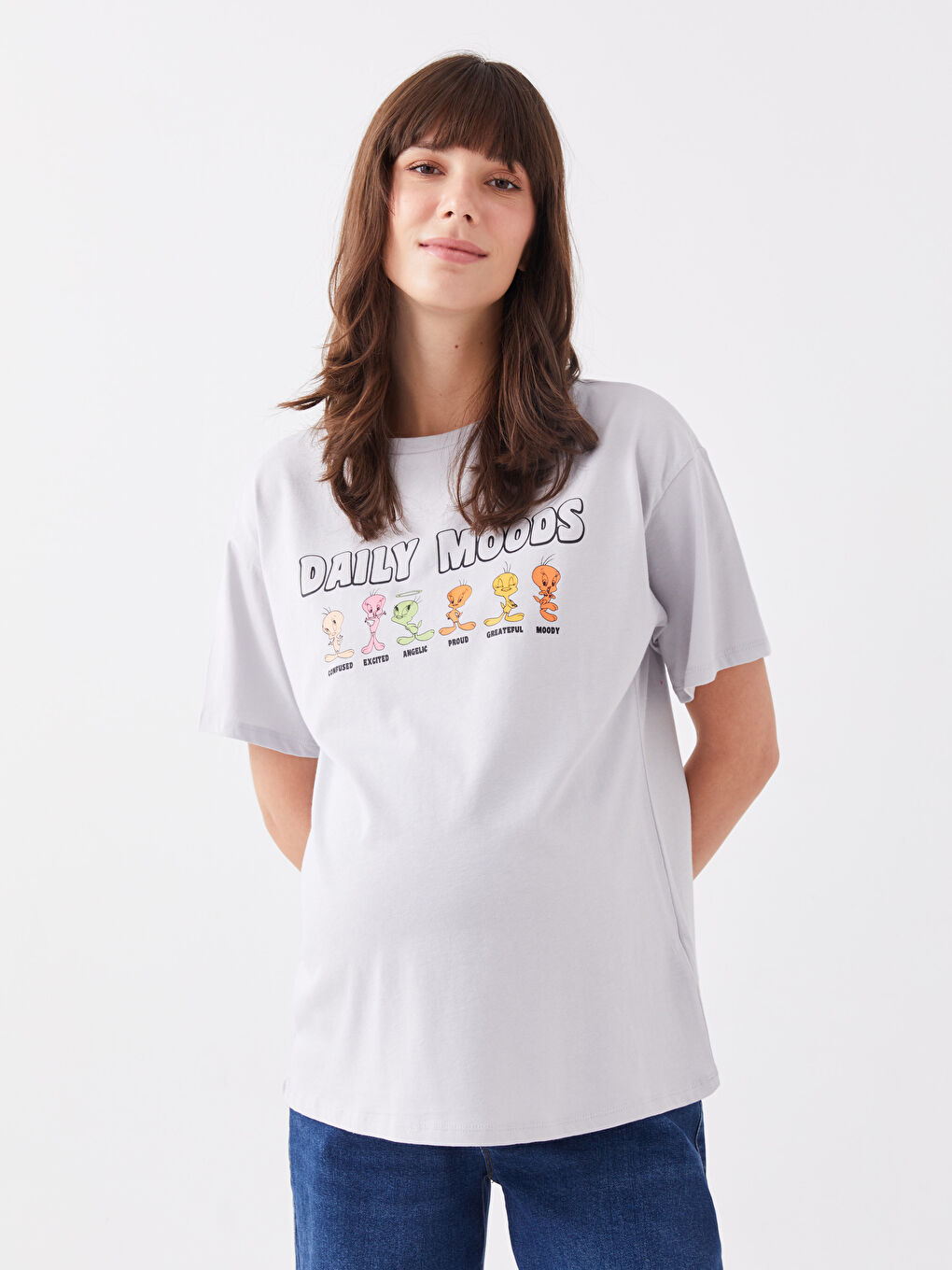 LCWAIKIKI Maternity Rundhalsausschnitt Tweety Bedrucktes Kurzarm Mutterschafts-T-Shirt -S3GN23Z8-G0Z