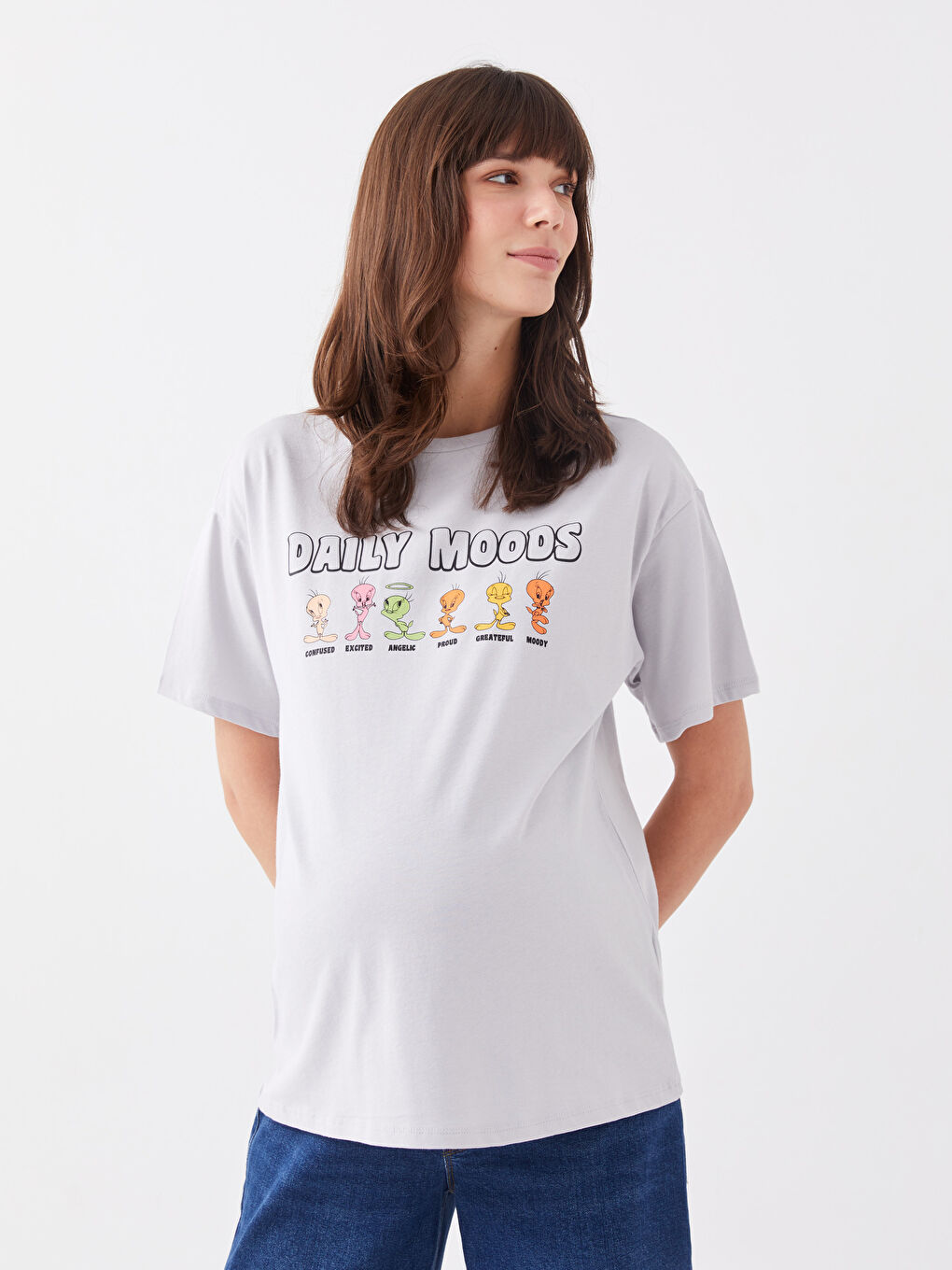 LCWAIKIKI Maternity Rundhalsausschnitt Tweety Bedrucktes Kurzarm Mutterschafts-T-Shirt -S3GN23Z8-G0Z