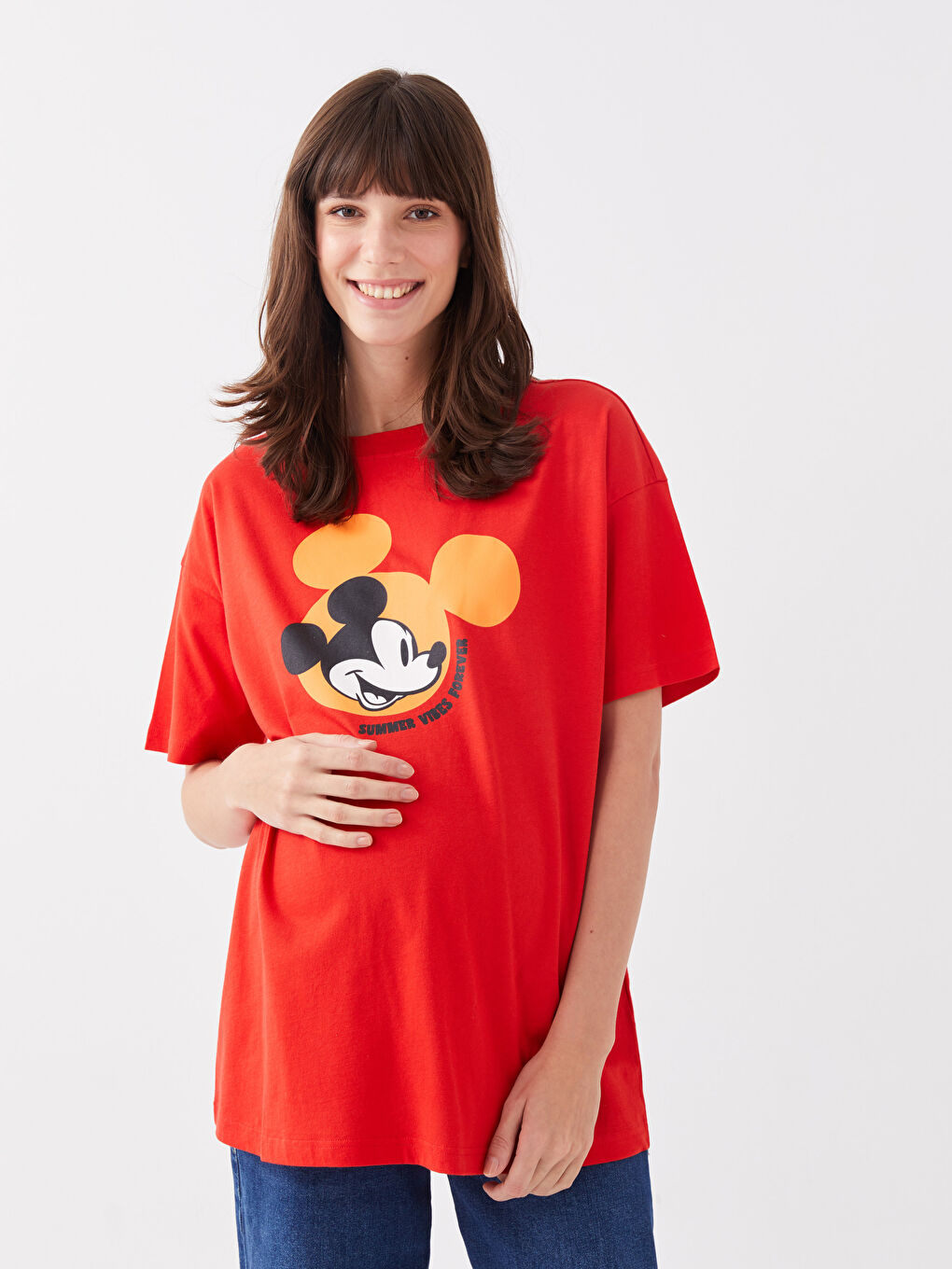 Crew Neck Mickey Mouse Printed Short Sleeve Maternity T-shirt -S3GN25Z8-GZX