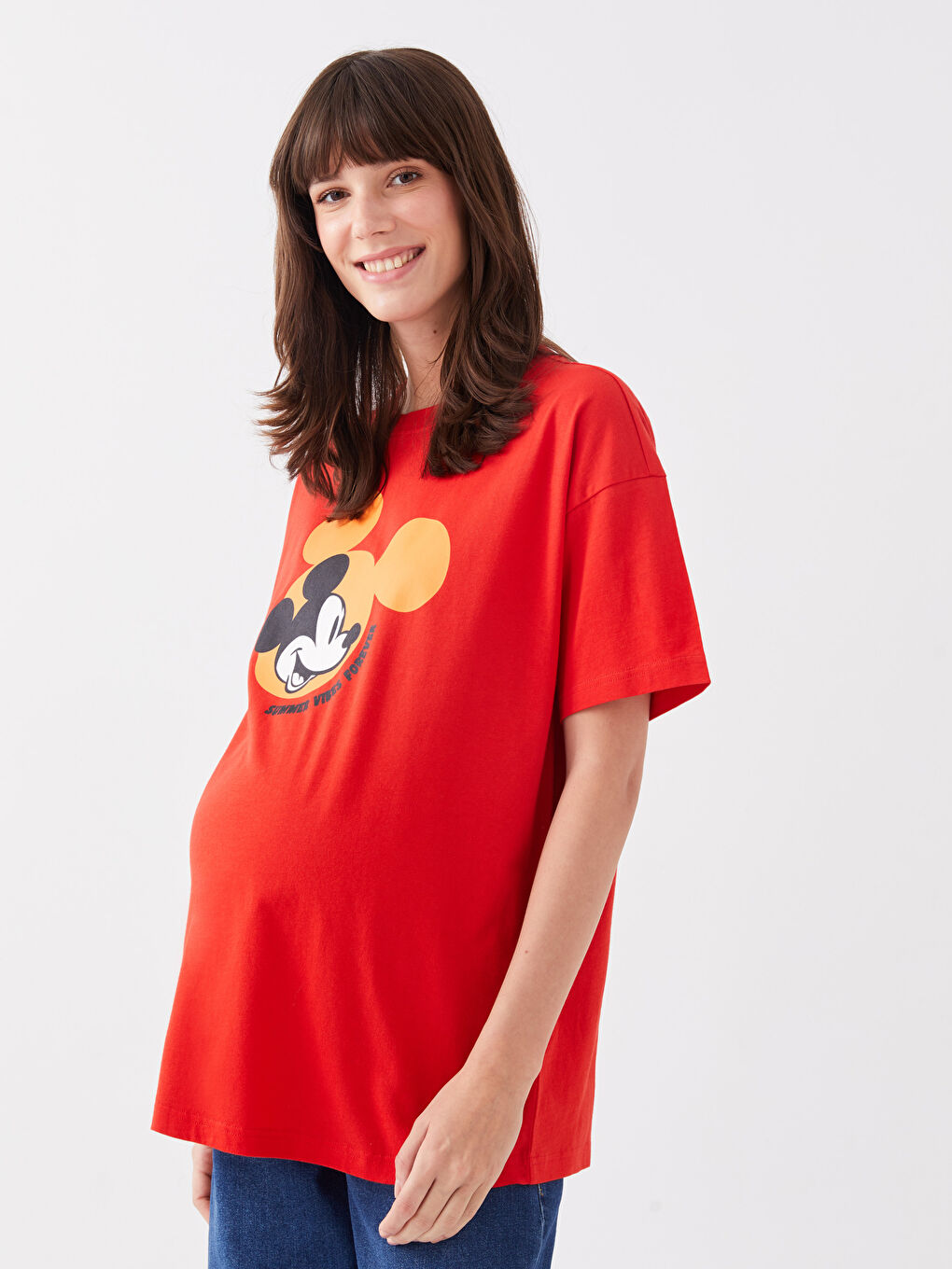 Crew Neck Mickey Mouse Printed Short Sleeve Maternity T-shirt -S3GN25Z8-GZX