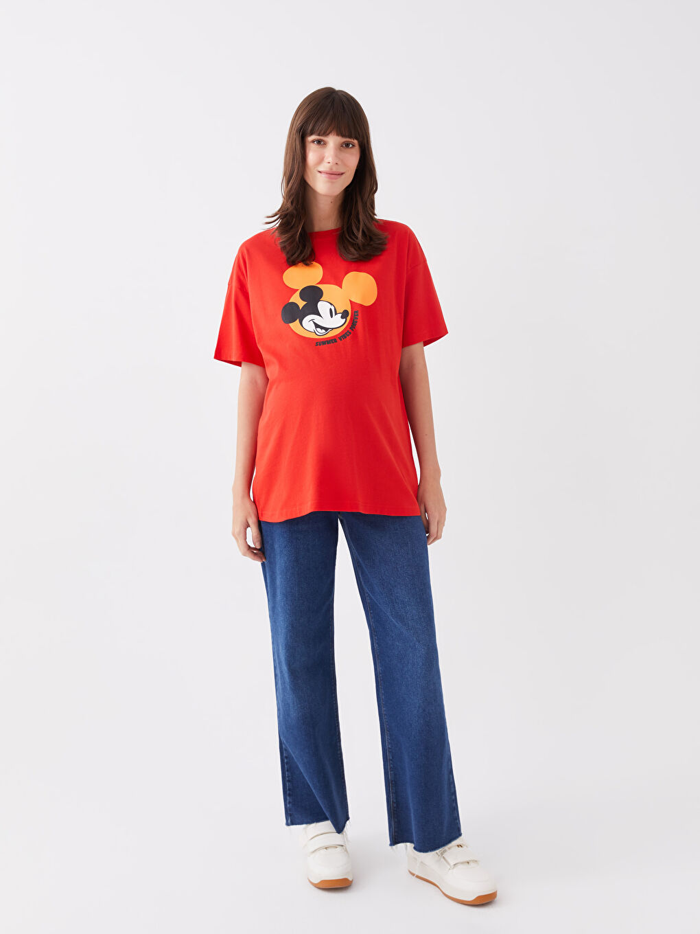 Crew Neck Mickey Mouse Printed Short Sleeve Maternity T-shirt -S3GN25Z8-GZX