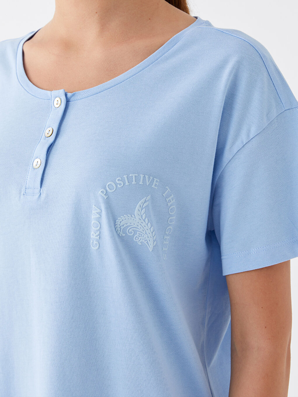 Mavi Bisiklet Yaka Desenli Kadın Kaprili Pijama Takımı-3