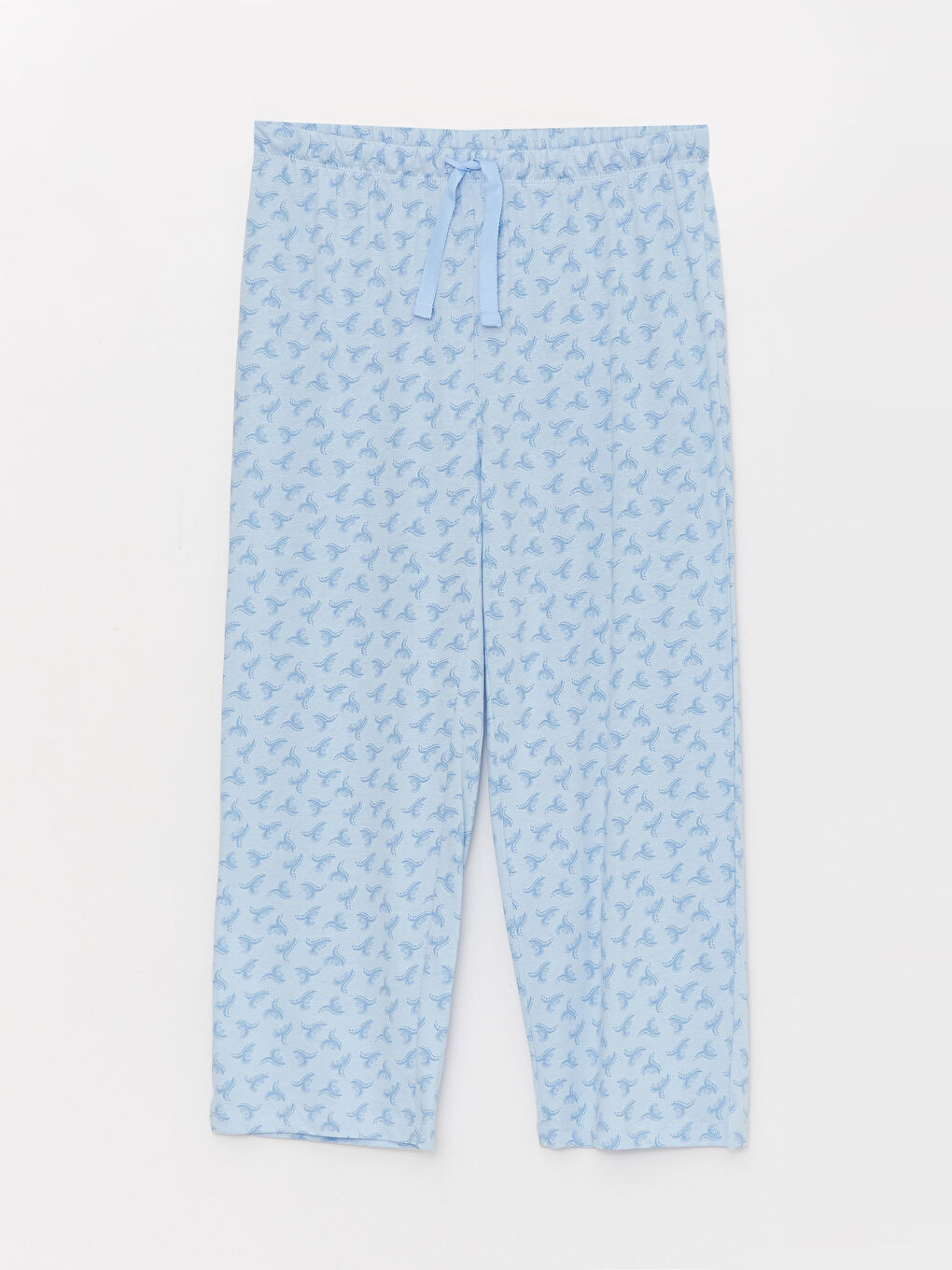 Mavi Bisiklet Yaka Desenli Kadın Kaprili Pijama Takımı-7