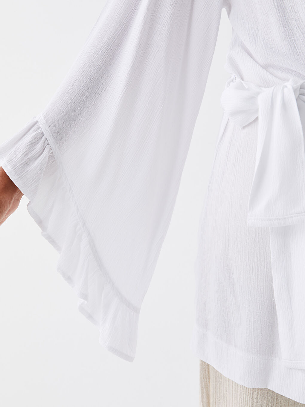 Shawl Collar Straight Crinkle Fabric Women Kimono-3