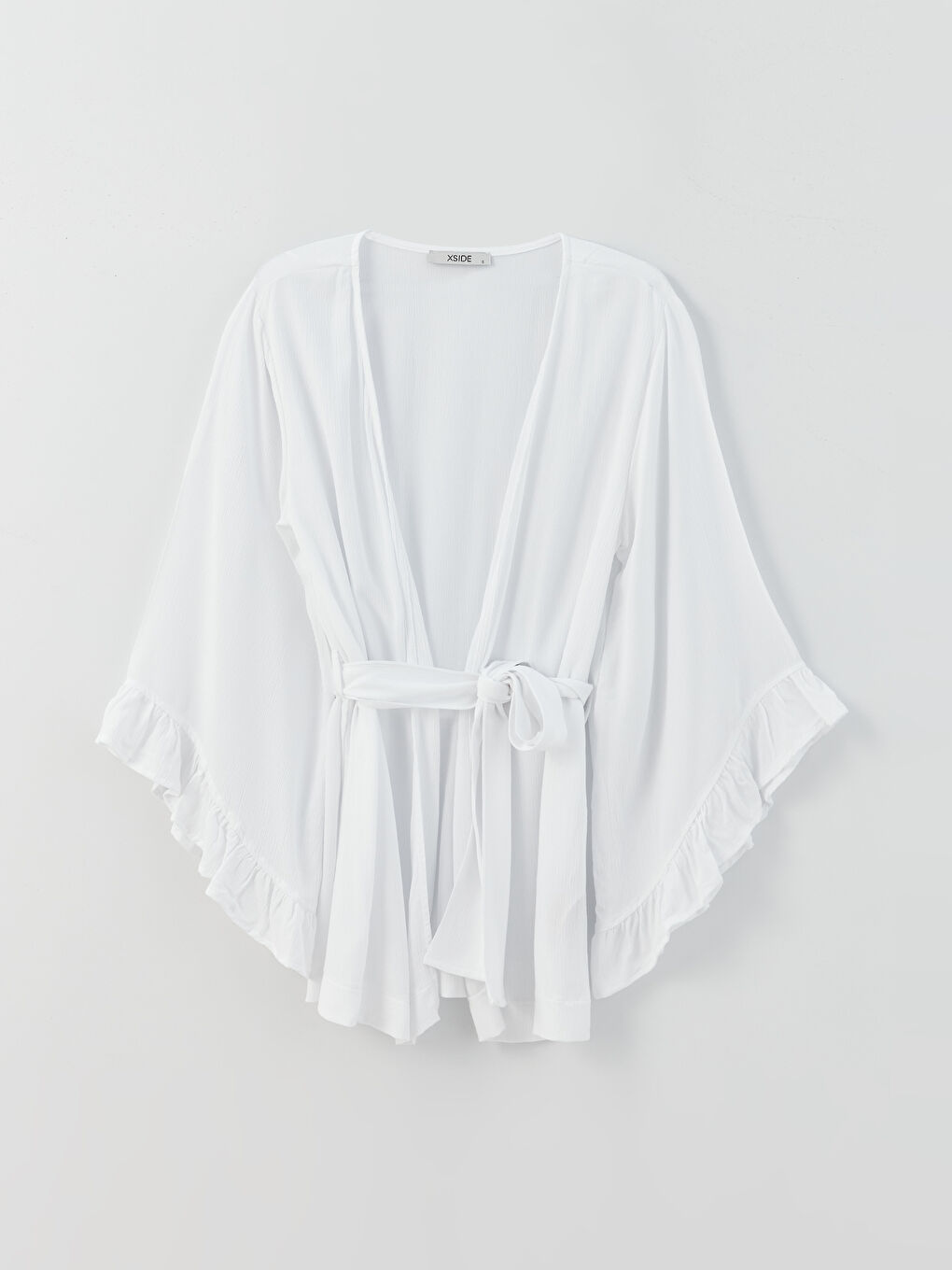 Shawl Collar Straight Crinkle Fabric Women Kimono-5