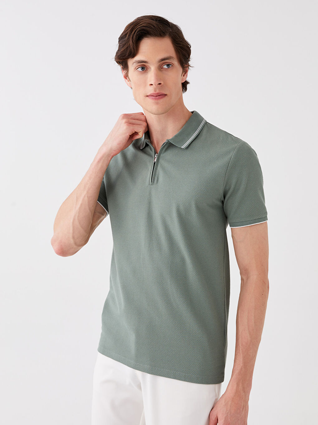 Haki Polo Yaka Kısa Kollu Erkek Tişört