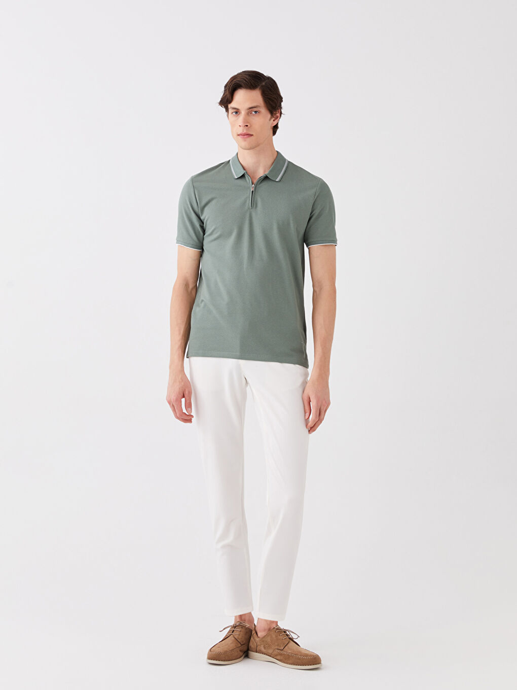 Haki Polo Yaka Kısa Kollu Erkek Tişört-2