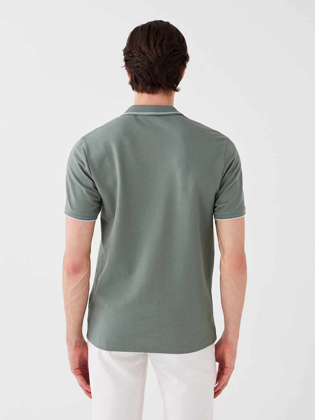 Haki Polo Yaka Kısa Kollu Erkek Tişört-3