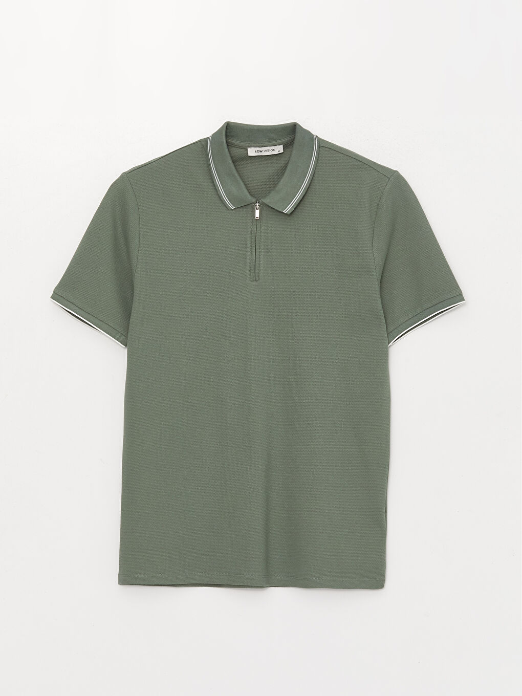 Haki Polo Yaka Kısa Kollu Erkek Tişört-4