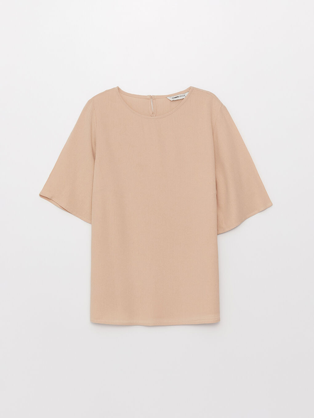 Crew Neck Plain Short Sleeve Women's Blouse-5