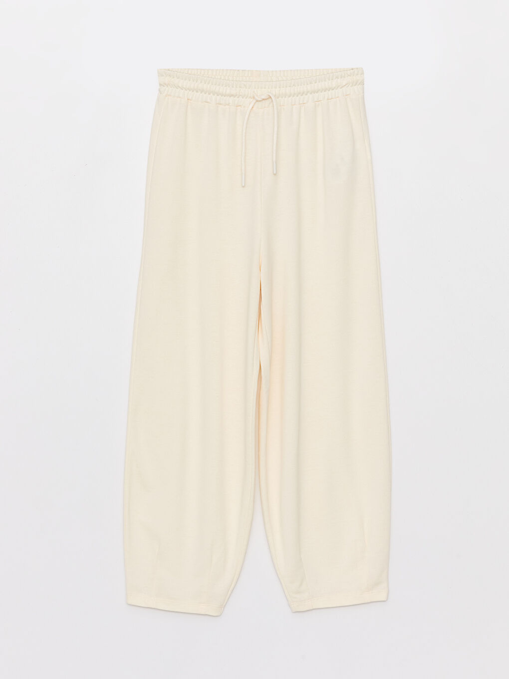 Ekru Beli Lastikli Rahat Kalıp Kadın Eşofman Altı-5