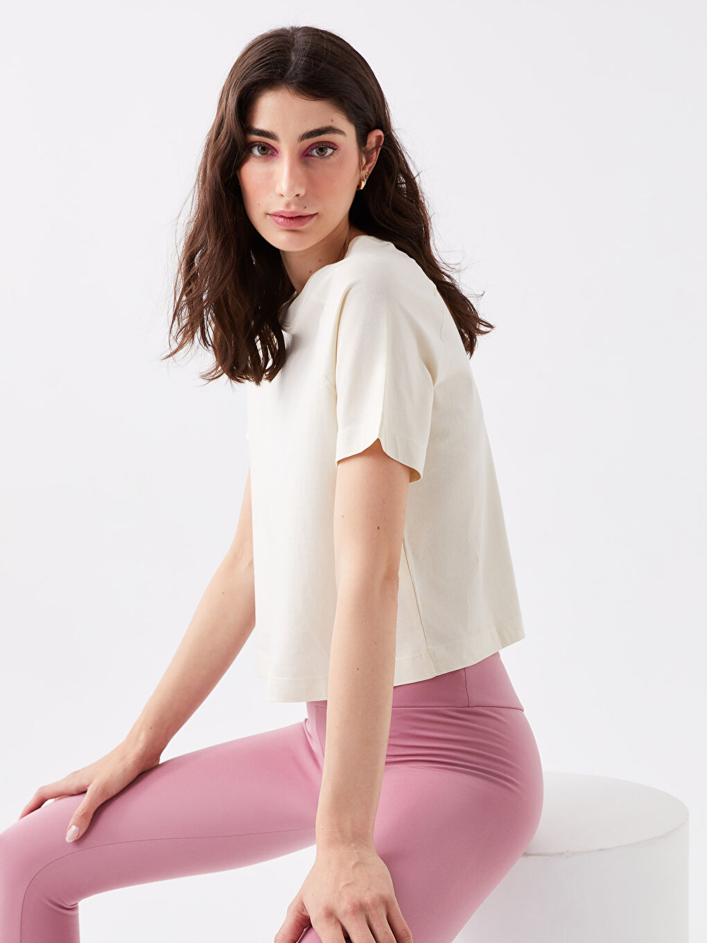 Crew Neck Plain Short Sleeve Women's T-Shirt